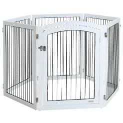 Pawhut Freigehege Schutzgitter Tierlaufstall Welpenauslauf Freilaufgehege Mit Tür Auslauf Für Kleintiere Flexible Klappbar Individuell Weiß+Schwarz 122 X 105,5 X 84,5 Cm