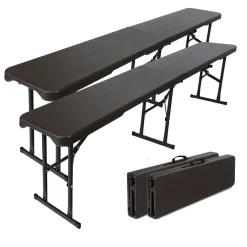 Baumarktplus 2x Bierbank Klappbank Aus Kunstoff Grau Holzoptik 180cm Klappbar Bierzeltbank Campingbank