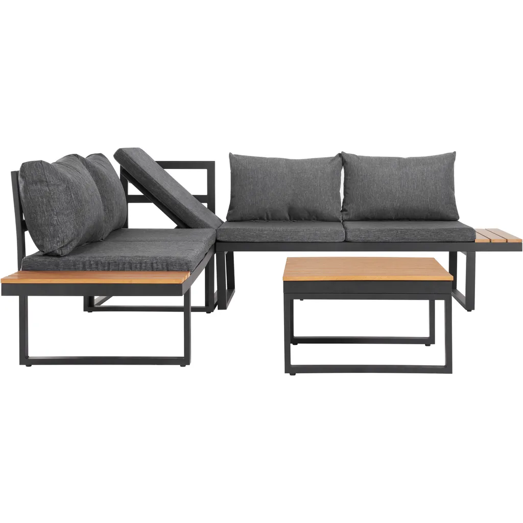 Merax Gartenmöbelset Holz Ecklounge Mit Kissen Und Stahlrahmen, Gartenmöbel Set Loungegruppe Balkonmöbel Set Loungeset, Schwarz 7 Merax Gartenmöbelset Holz Ecklounge Mit Kissen Und Stahlrahmen, Gartenmöbel Set Loungegruppe Balkonmöbel Set Loungeset, Schwarz – Bild 7