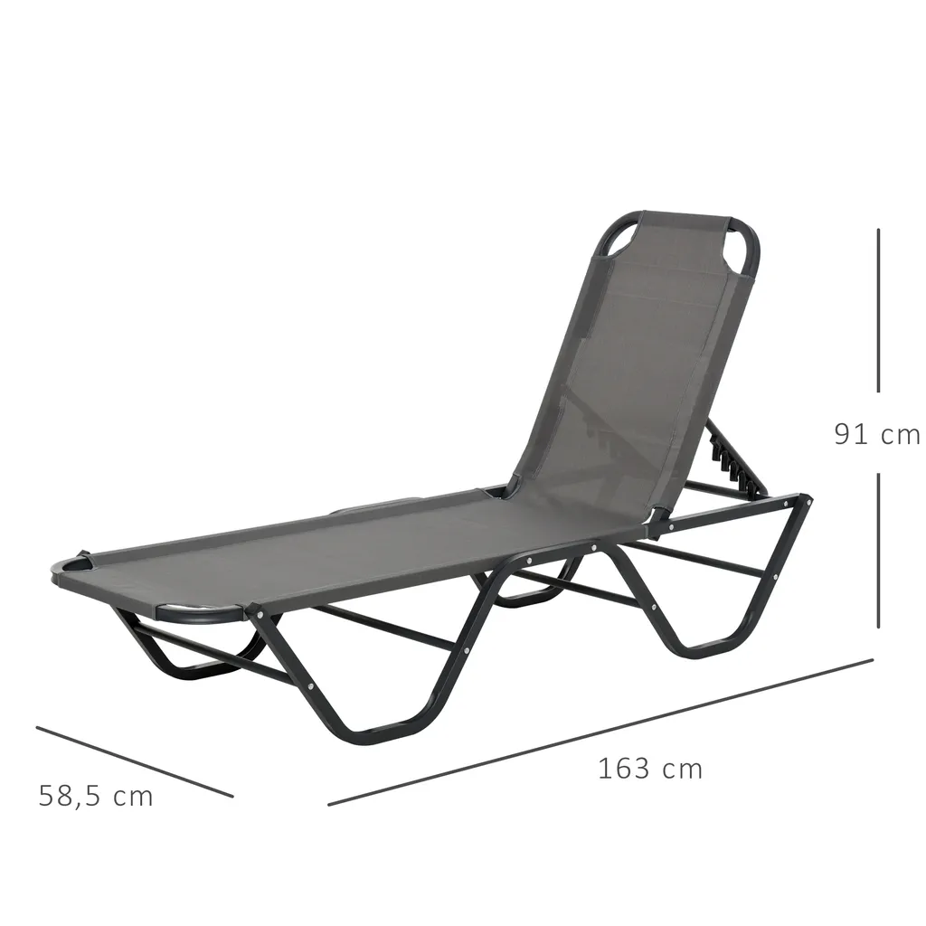 Outsunny Sonnenliege Strandliege 5-Stufige Alu Gartenliege Relaxliege Texteline Grau+Schwarz 163 X 58,5 X 91 Cm 3 Outsunny Sonnenliege Strandliege 5-Stufige Alu Gartenliege Relaxliege Texteline Grau+Schwarz 163 X 58,5 X 91 Cm – Bild 3