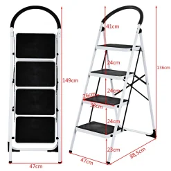COSTWAY Trittleiter Klapptritt Weiss, Stehleiter Klappbar, Haushaltsleiter Stufenleiter Platzsparend, Metall, Stufenstehleiter 150 Kg Tragkraft 4-Stufen-Trittleiter -Garten- & Gewächshäuser Geschäft 09f1151a0168197f1517160f75f3119f