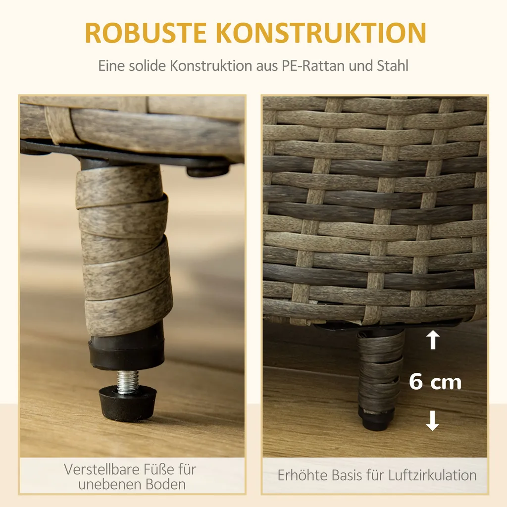 PawHut Hundesofa Rattan Haustiersofa Mit Kissen Hundebett Hundekorb Katzensofa Hundekörbchen Für Kleine Und Mittelgroße Hunde Erhöhtes Design Braun+Grau 74 X 42 X 21 Cm 5 PawHut Hundesofa Rattan Haustiersofa Mit Kissen Hundebett Hundekorb Katzensofa Hundekörbchen Für Kleine Und Mittelgroße Hunde Erhöhtes Design Braun+Grau 74 X 42 X 21 Cm – Bild 5