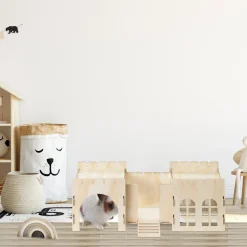 Navaris Hasenburg Aus MDF 69 X 24 X 25,5 Cm - Kaninchenhaus Nagerhaus Hasenhöhle Zum Zusammenstecken - Holz Schloss Für Kaninchen Hasen Naturbelassen