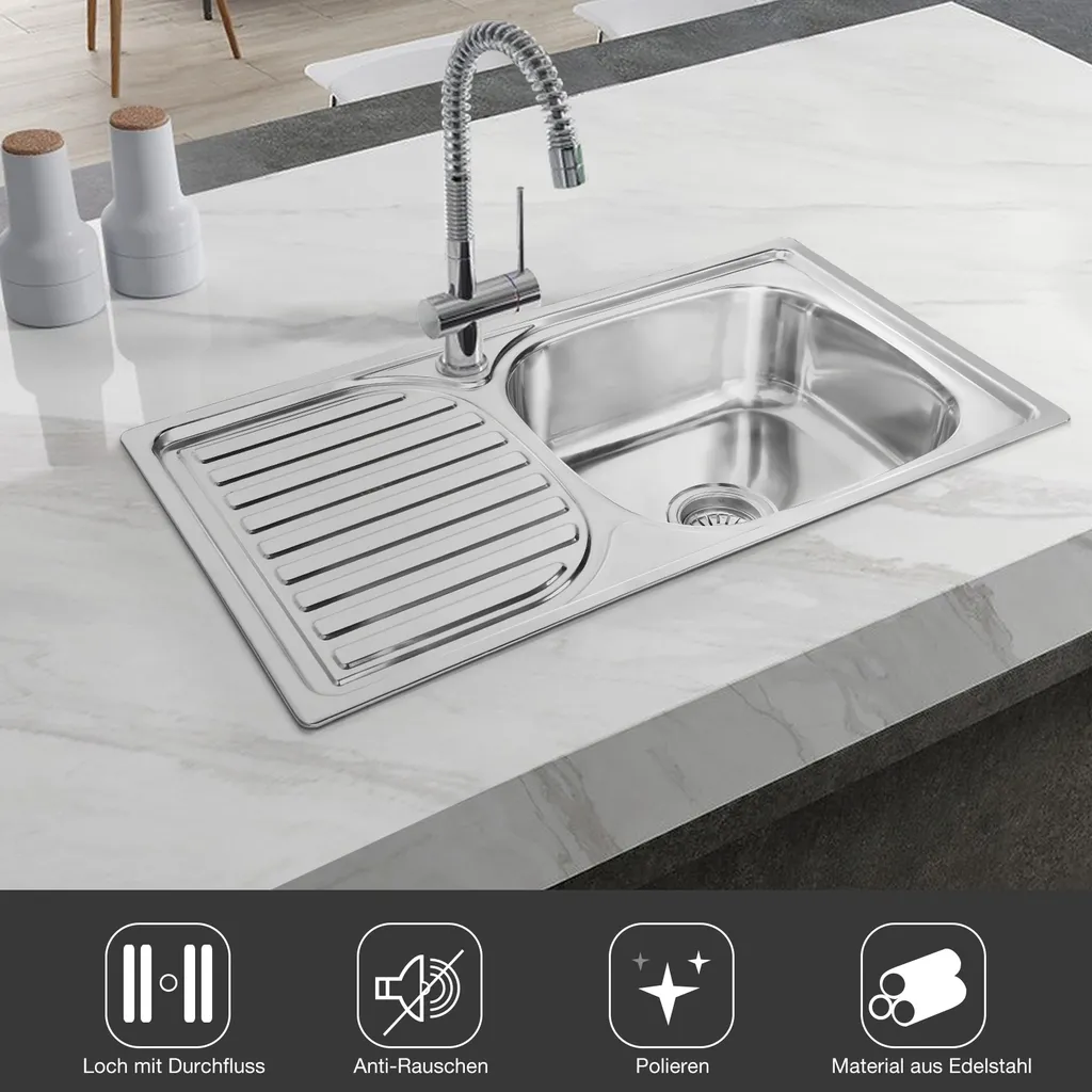 Midori © MIDORI® Edelstahl Spüle Küchenspüle Einbauspüle Spülbecken 1 Becken Mit Abtropffläche Links 76x43cm 1 Midori © MIDORI® Edelstahl Spüle Küchenspüle Einbauspüle Spülbecken 1 Becken Mit Abtropffläche Links 76x43cm