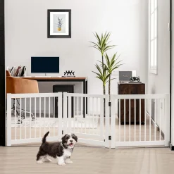 COSTWAY 3-teiliges Absperrgitter Hunde Mit Tor, 61cm Hoch Schutzgitter Holz Klappbar, Treppengitter Hundeabsperrgitter Türschutzgitter