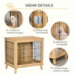 PawHut Hundekäfig Aus Holz Transportbox Mit Tischoberfläche Erhöhtes Design Hundebox Transportkäfig Innen Zuhause Tierkäfig Haustier Natur 81 X 58,5 X 76 Cm 14 PawHut Hundekäfig Aus Holz Transportbox Mit Tischoberfläche Erhöhtes Design Hundebox Transportkäfig Innen Zuhause Tierkäfig Haustier Natur 81 X 58,5 X 76 Cm -Garten- & Gewächshäuser Geschäft 0a8cdba5ab93743cd78659c686d16cfd