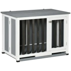 Pawhut Hundehütte Tannenholz Faltbarer Hundekäfig Hundehaus Mit Fenster Transportbox Transportkäfig Haustierkäfig Grau 84,5 X 51,4 X 61 Cm