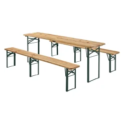 Juskys Bierzeltgarnitur 3-teilig Biertischgarnitur Mittig Klappbar 220 Cm - Gartenmöbel Set Aus Tannenholz Biertisch Bierbänke Festzeltgarnitur Natur