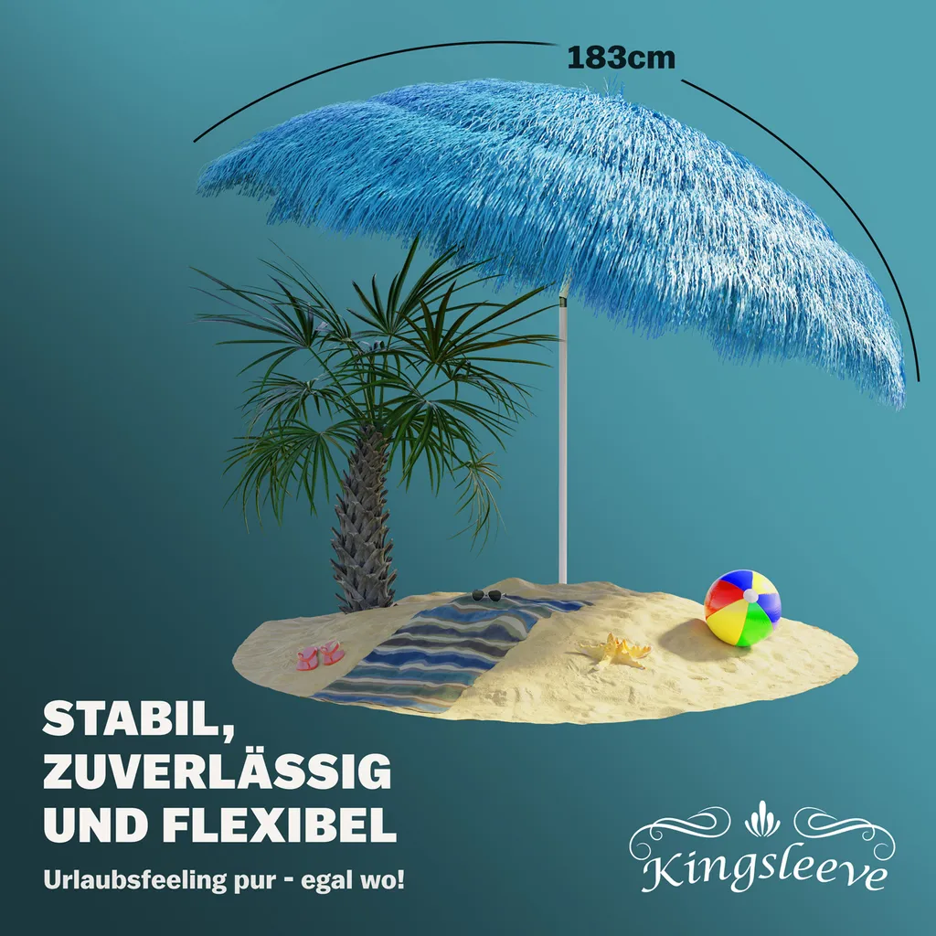 Parasol Kingsleeve Sonnenschirm Hawaii Ø 160 Cm Neigbar Höhenverstellbar Wasserabweisend Erdspieß Mehrfarbig Bastschirm Hawaiischirm Strandschirm Strandsonnenschirm, Farbe:blau - Blue - Bleu 5 Parasol Kingsleeve Sonnenschirm Hawaii Ø 160 Cm Neigbar Höhenverstellbar Wasserabweisend Erdspieß Mehrfarbig Bastschirm Hawaiischirm Strandschirm Strandsonnenschirm, Farbe:blau - Blue - Bleu – Bild 5