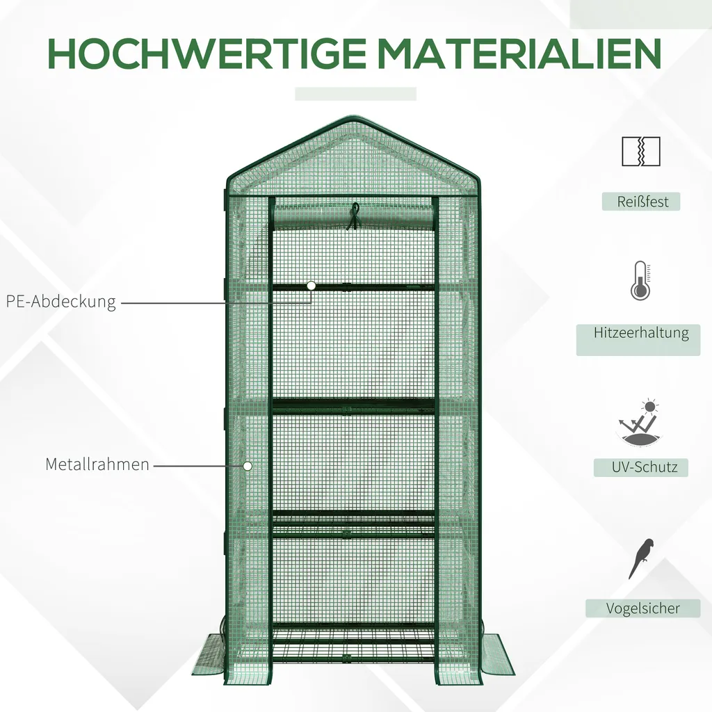 Outsunny Mini-Gewächshaus Anzuchtgewächshaus Mit Folienabdeckung Und 4 Regalböden Regale Rolltür Gemüsebeet Grün 69 X 49 X 158 Cm 4 Outsunny Mini-Gewächshaus Anzuchtgewächshaus Mit Folienabdeckung Und 4 Regalböden Regale Rolltür Gemüsebeet Grün 69 X 49 X 158 Cm – Bild 4