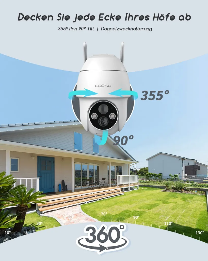 COOAU Überwachungskamera Aussen Solar Akku, 2K PTZ 355°/90° Kabellos WLAN IP Kamera Outdoor Mit PIR Bewegungsmelder, Farbige Nachtsicht,Spotlight,IP66 ,2-Wege-Audio, Cloud-Speicher 9 COOAU Überwachungskamera Aussen Solar Akku, 2K PTZ 355°/90° Kabellos WLAN IP Kamera Outdoor Mit PIR Bewegungsmelder, Farbige Nachtsicht,Spotlight,IP66 ,2-Wege-Audio, Cloud-Speicher – Bild 9