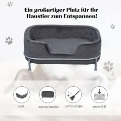 PawHut Hundesofa Mit Rückenlehne Haustiersofa Mit Metallbeinen Hundebett Weichem Bezug Katzensofa Metall Grau+Silber 63,5 X 43 X 24,5 Cm -Garten- & Gewächshäuser Geschäft 0b74ecd249986abe8714c9b73e575a64