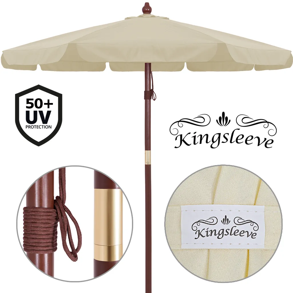 Deuba Kingsleeve Holz Sonnenschirm 330 Cm UV Schutz 50+ Wasserabweisend Seilzug Groß Rund Stabil Windfest Marktschirm Gartenschirm Balkon Beige Creme, Farbe:creme 3 Deuba Kingsleeve Holz Sonnenschirm 330 Cm UV Schutz 50+ Wasserabweisend Seilzug Groß Rund Stabil Windfest Marktschirm Gartenschirm Balkon Beige Creme, Farbe:creme – Bild 3