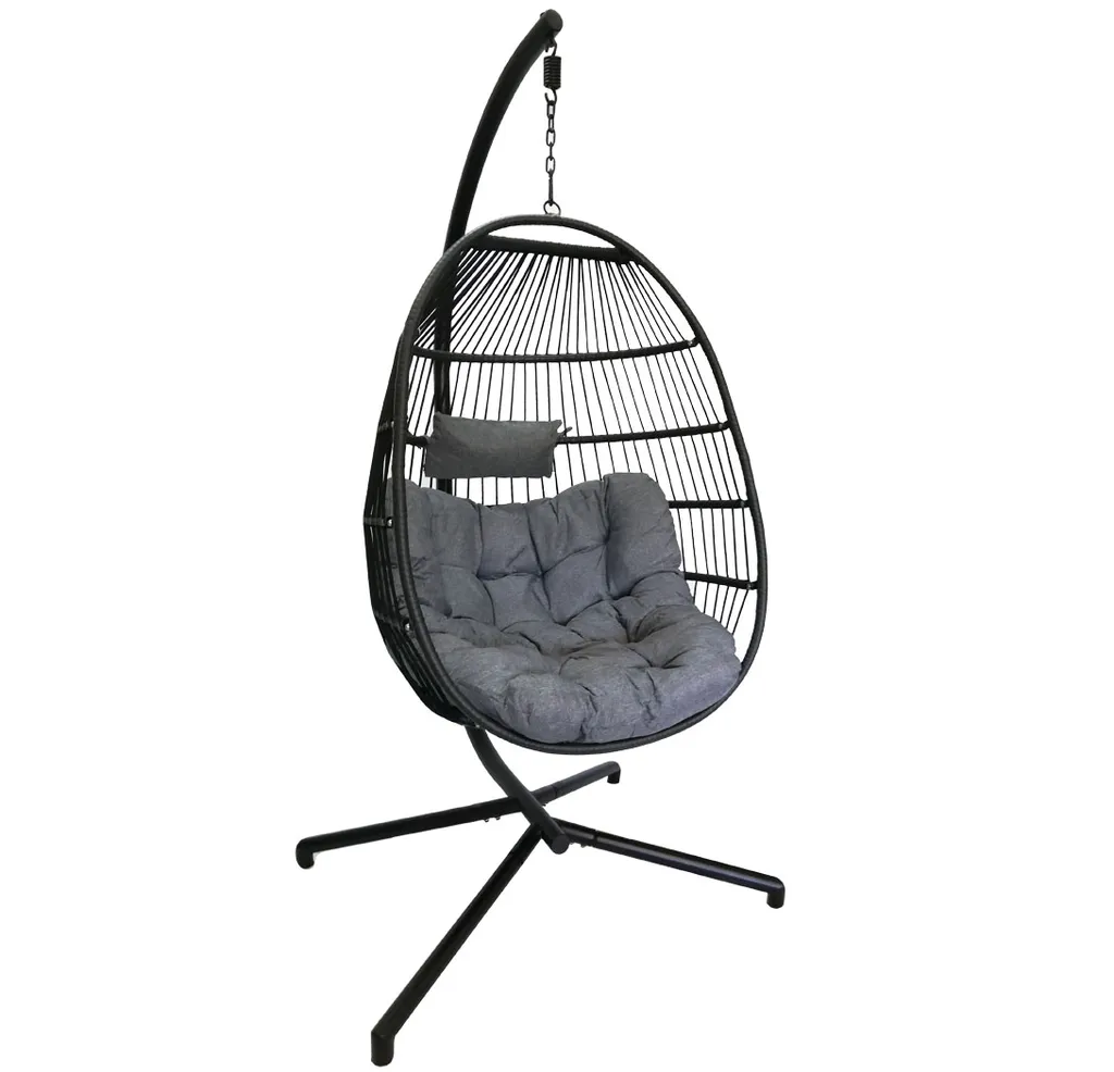 KMH® Polyrattan Hängesessel Mit Gestell Und Kissen Schwarz 1 KMH® Polyrattan Hängesessel Mit Gestell Und Kissen Schwarz