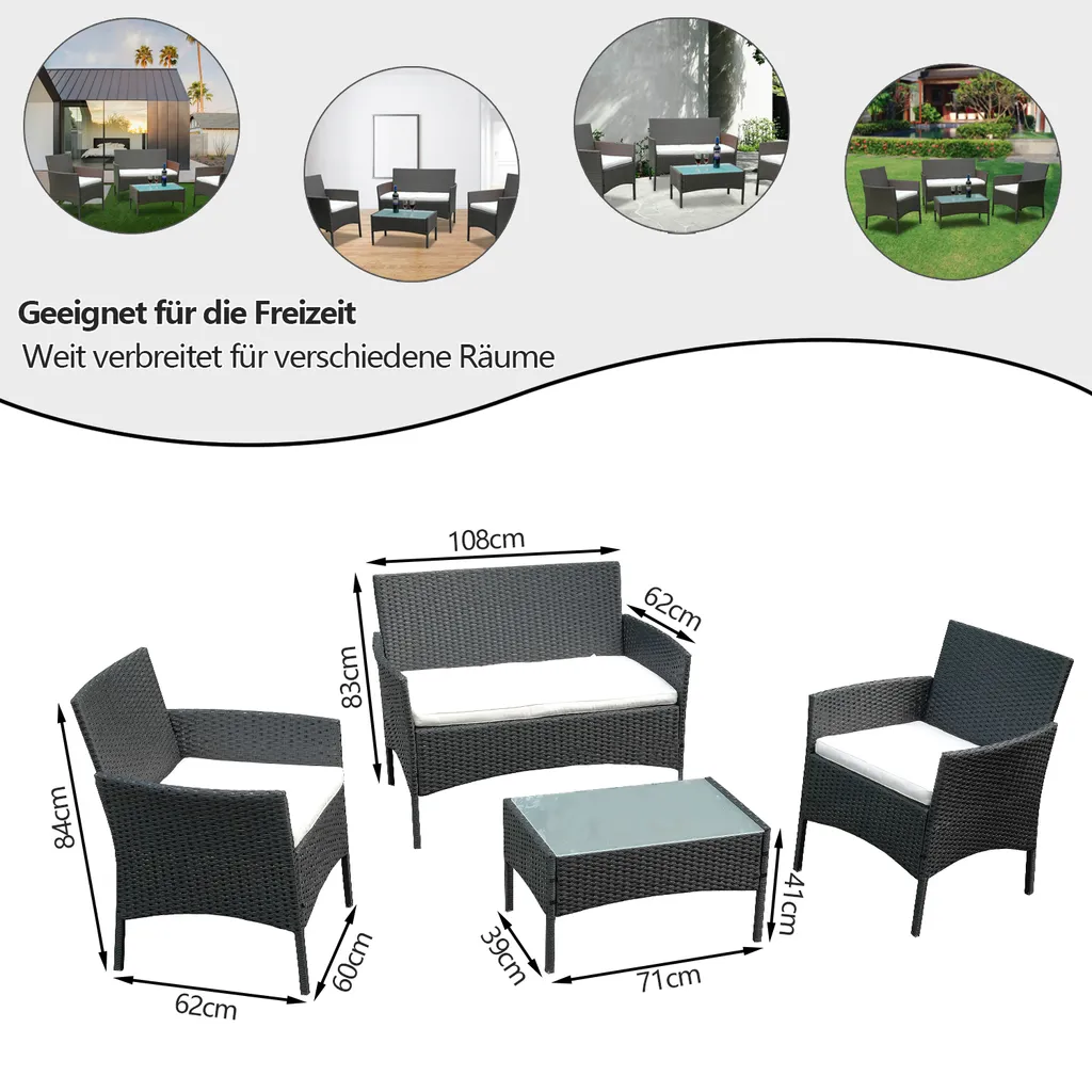Wolketon Gartenmoebel Set Poly Rattan Balkonmoebel Sitzgruppe Schwarz Langlebig Lounge Set Mit 2-er Sofa, Singlestuehle, Tisch Und Sitzkissen¡ 2 Wolketon Gartenmoebel Set Poly Rattan Balkonmoebel Sitzgruppe Schwarz Langlebig Lounge Set Mit 2-er Sofa, Singlestuehle, Tisch Und Sitzkissen¡ – Bild 2