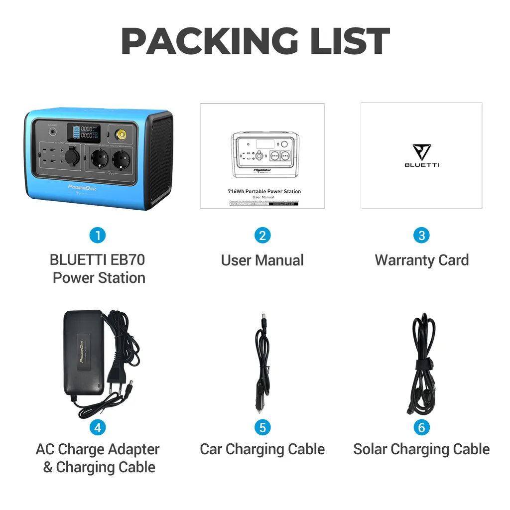 BLUETTI EB70 1000W (Peak 1400W) Blue Portable Power Station Mit PV200 200W Solar Panel 716Wh Solar Generator Backup LiFePo4 Battery Pack, Widely Use For Camping Outdoor RV Power Outage Home Off-grid 5 BLUETTI EB70 1000W (Peak 1400W) Blue Portable Power Station Mit PV200 200W Solar Panel 716Wh Solar Generator Backup LiFePo4 Battery Pack, Widely Use For Camping Outdoor RV Power Outage Home Off-grid – Bild 5