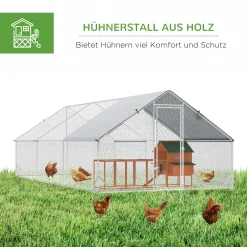 PawHut Hühnerstall Freilaufgehege XXL Outdoor Geflügelstall Mit Schatten Dach Schloss Freigehege Für 12-18 Hühner Ente Kaninchen Stahl 3 X 6 X 2 M -Garten- & Gewächshäuser Geschäft 0be51c3feb0591991787db0b6dd6c9b0