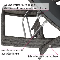 Tectake Aluminium Rattan Sonnenliege Océane - Grau