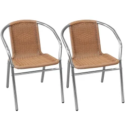 Multistore 2002 2 Stk. Aluminium Bistrostuhl Stapelbar Polyrattan Silber/Natur