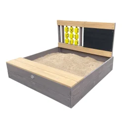 AXI Kitty Sandkasten Aus Holz Mit Bank, Stauraum & Tic-Tac-Toe | Sandbox In Anthrazit & Braun Inklusive Bodenplane | 100 X 100 Cm