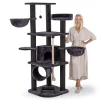 Happypet® Kratzbaum Für Katzen Groß 181 Cm Hoch CAT021 Kletterbaum Katzenbaum, Stabile Extra Dicke Sisal-Säulen Ca. 11cm, Haus Spieltunnel, Große Liegemulden (Belastbarkeit 15 Kg), Tau Kratzrolle ANTHRAZIT