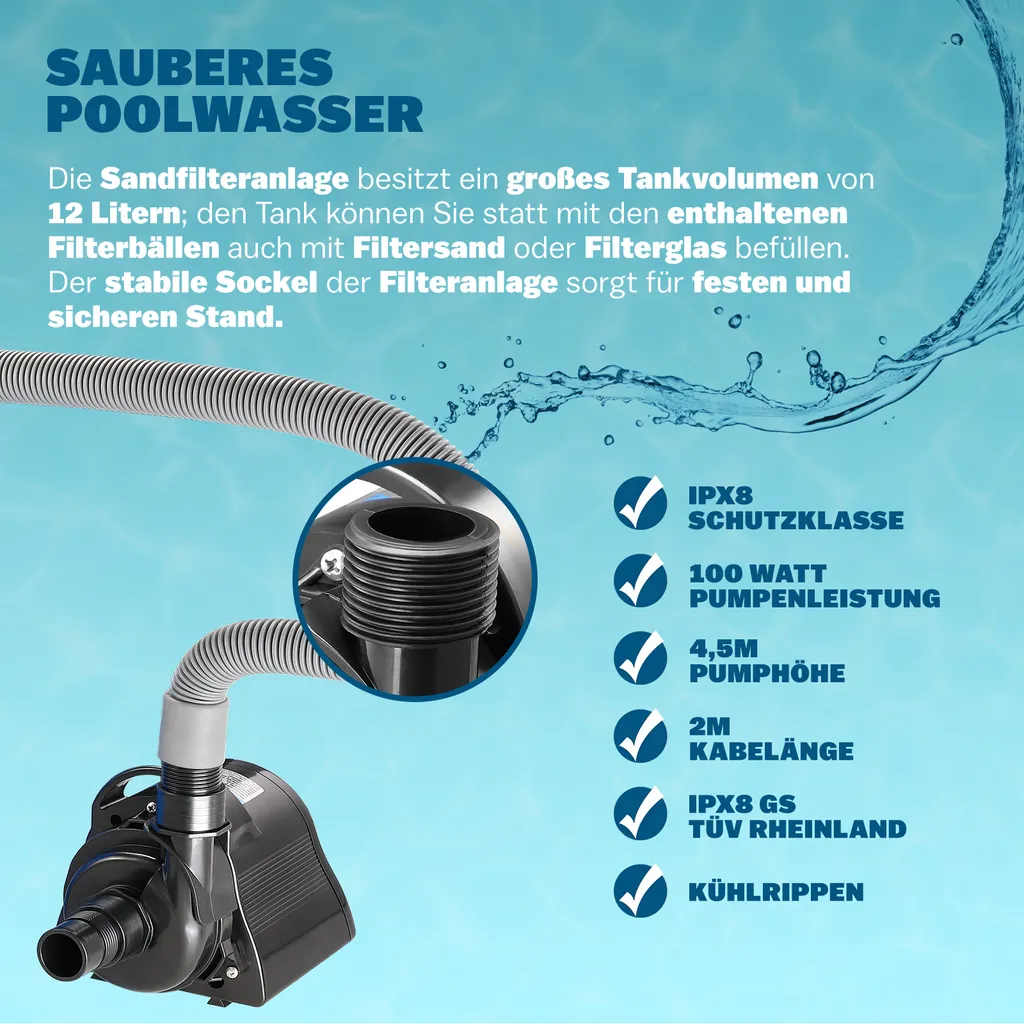 Monzana Sandfilteranlage 4,5 M³/h Inkl. 320g Filterbälle 2in1 Adapter Ø32mm – 38mm 4 Wege Ventil Sandfilterpumpe Filteranlage Poolfilter 3 Monzana Sandfilteranlage 4,5 M³/h Inkl. 320g Filterbälle 2in1 Adapter Ø32mm – 38mm 4 Wege Ventil Sandfilterpumpe Filteranlage Poolfilter – Bild 3
