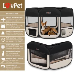LOVPET® Welpenlaufstall Tierlaufstall Faltbar Für Kleintiere Hunde, Katzen Inkl. Hundenapf Hundelaufstall Freigehege Oxfordgewebe Pop-up System Indoor & Outdoor, Farbe:Schwarz / Beige -Garten- & Gewächshäuser Geschäft 0c587e8a81a2e540a7da160908e500eb