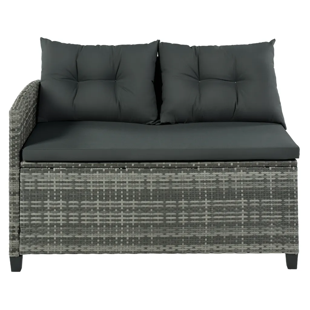 Merax Gartenlounge-Set Polyrattan Lounge Für 9 Personen, 5er Ecksofa, 1xTisch Mit Glas, 4x Hocker Mit Kissen, Gartenmöbel Set Balkonset, Grau 9 Merax Gartenlounge-Set Polyrattan Lounge Für 9 Personen, 5er Ecksofa, 1xTisch Mit Glas, 4x Hocker Mit Kissen, Gartenmöbel Set Balkonset, Grau – Bild 9