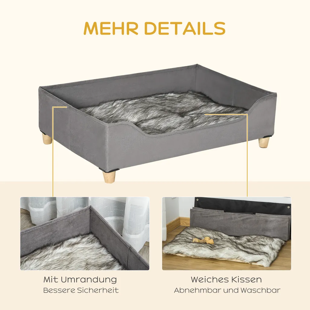 PawHut Haustiersofa Katzensofa Hundematte Hundecouch Hundebett Mit Kissen Indoor Modernes Sofa Für Kleine Hunde Weich Gepolstert Waschbarer Bezug Kiefernholz Grau 81 X 56 X 23,5 Cm 7 PawHut Haustiersofa Katzensofa Hundematte Hundecouch Hundebett Mit Kissen Indoor Modernes Sofa Für Kleine Hunde Weich Gepolstert Waschbarer Bezug Kiefernholz Grau 81 X 56 X 23,5 Cm – Bild 7