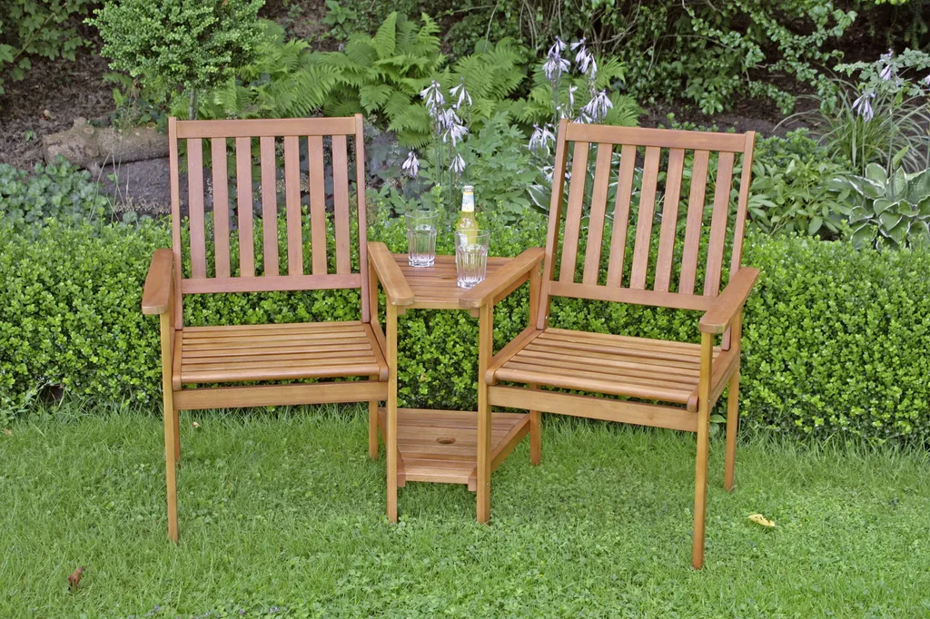 Garden Pleasure Doppelsessel EDISON Gartenstuhl Sonnenschirmvorrichtung Tisch Stuhl 2-sitzer Eukalyptus 3 Garden Pleasure Doppelsessel EDISON Gartenstuhl Sonnenschirmvorrichtung Tisch Stuhl 2-sitzer Eukalyptus – Bild 3