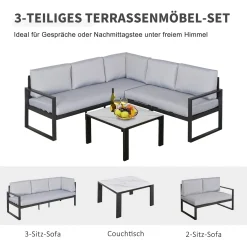Outsunny 3-tlg. Gartengarnitur Gartenmöbel-Set Gartenset Sitzgruppe Mit Couchtisch Sofa Mit Kissen Outdoor Aluminium Grau -Garten- & Gewächshäuser Geschäft 0d183a2ab69e7ba553c319dd5930bd81