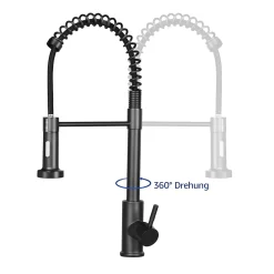 CMYBABEE Schwarz Wasserhahn Küche Mit Brause 360° Schwenkbar Mischbatterien Für Küche Gastro Armatur Einhandmischer Für Küchen Spüle Spültischarmatur Spiralfederarmatur Küchenarmatur