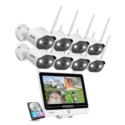 ZOSI 3MP Überwachungskamera Set Aussen WLAN Mit 12.5" Monitor, 8CH 2TB HDD NVR, 8X WiFi Überwachungskamera Mit 2 Wege Audio, Spotlight Alarm, 30M Nachtsicht In Farbe