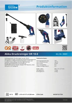 Güde Alpha Güde Akku Druckreiniger DR 18-0 Hochdruckreiniger Mobiler Druckreiniger Ohne Akku/Ladegerät Sologerät -Garten- & Gewächshäuser Geschäft 0d75439f41aba40eb87cf2a80ad0a3bf