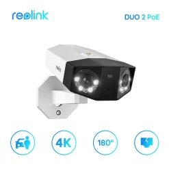 Reolink 4K Dual-Lens Überwachungskamera Mit 180° Sichtwinkel, Outdoor IP-Kamera, Person/Fahrzeug/Tier-Erkennung, Farb-Nachtsicht, Zwei-Wege-Audio, Wasserdicht, Duo 2 PoE