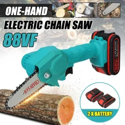 AUDEW 88VF Akku Kettensäge Elektro Motorsäge Einhandsäge Elektrokettensaege Mit 2x 2900mAh Batterie Blau