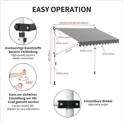 Mucola Klemmmarkise 300-120cm Grau Mit LED Balkon Markise Sonnenschutz Terasse Fenstermarkise Balkonmarkise Sonnensegel Windschutz Rollo -Garten- & Gewächshäuser Geschäft 0e12a0a86da6f97a82825c76864f04c1