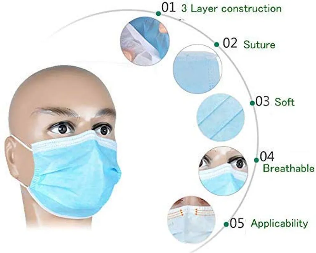 XTDWIN®50 Stück Blau Schutzmasken, Hygienische Antibakterielle Masken, Dreischichtige Staubschutzmasken, Unabhängige Maske Filterbaumwollmasken Mask 5 XTDWIN®50 Stück Blau Schutzmasken, Hygienische Antibakterielle Masken, Dreischichtige Staubschutzmasken, Unabhängige Maske Filterbaumwollmasken Mask – Bild 5