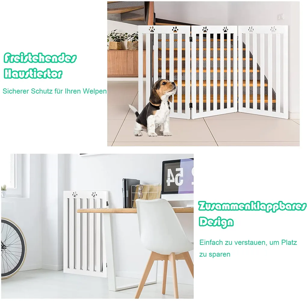 COSTWAY Absperrgitter Hunde 89cm Hoch, Schutzgitter Holz Klappbar, Treppengitter Hundeabsperrgitter Flexibel Türschutzgitter (Weiß, 3 Paneelen) 3 COSTWAY Absperrgitter Hunde 89cm Hoch, Schutzgitter Holz Klappbar, Treppengitter Hundeabsperrgitter Flexibel Türschutzgitter (Weiß, 3 Paneelen) – Bild 3
