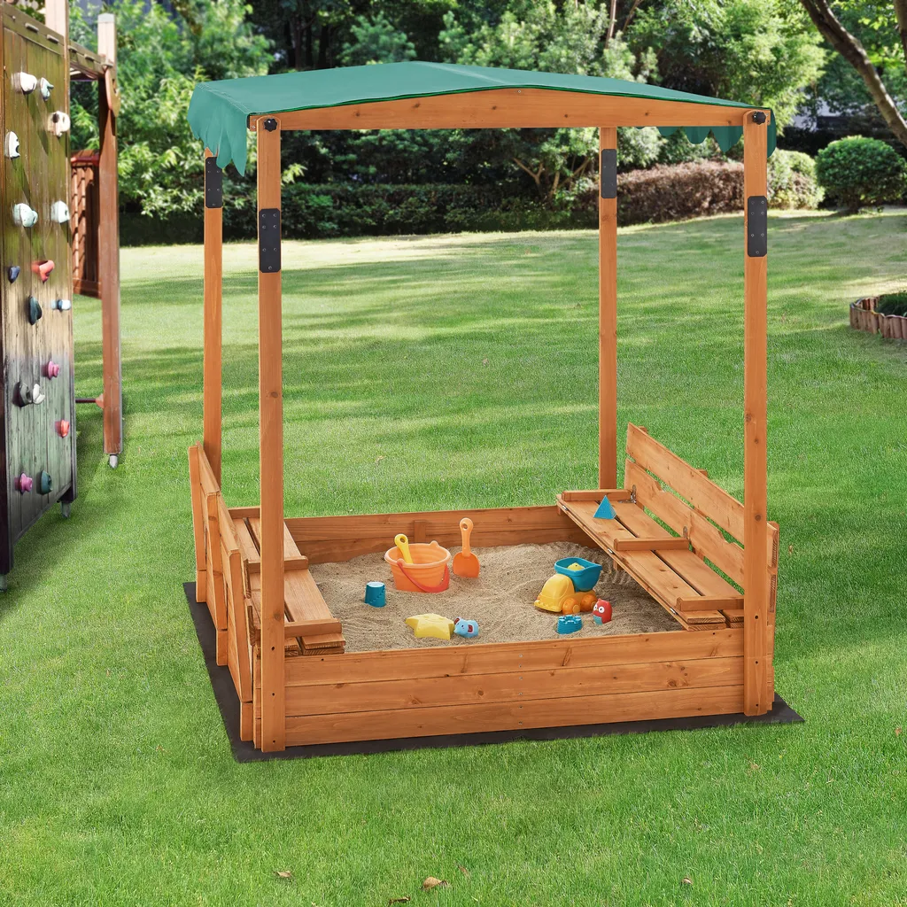 En.casa Sandkasten Pitsunda Mit Höhenverstellbarem Dach 145x118x118cm Holzsandkasten Sandkiste Deckel Klappbar 2 Sitzbänke 2 En.casa Sandkasten Pitsunda Mit Höhenverstellbarem Dach 145x118x118cm Holzsandkasten Sandkiste Deckel Klappbar 2 Sitzbänke – Bild 2