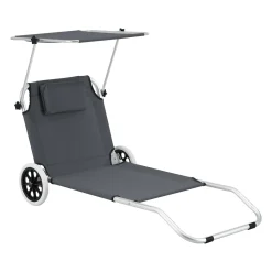 En.casa Sonnenliege Lazkano Mit Rollen 150x62cm Gartenliege Liege Strandliege Aluminium Dunkelgrau