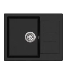 Akvasanita Küchenspüle Granit Einbauspüle Mit Abtropffläche Eckig 62x50cm Schwarz 601