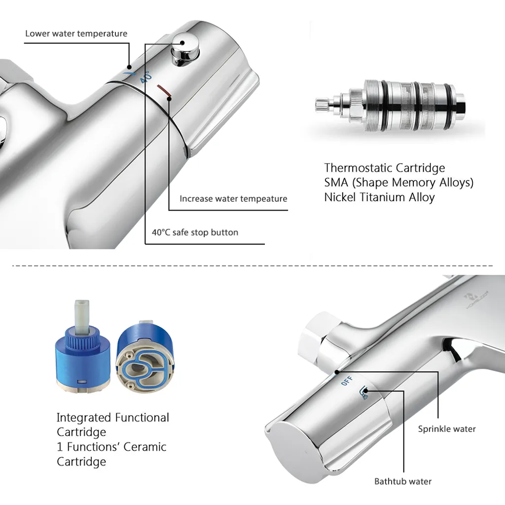 Aihom Thermostat Badewannenarmatur Wasserfall Wannenarmatur Mit Sicherheitsknopf 40℃, Wannenbatterie Mischbatterie Dusche Duscharmatur, Chrom 6 Aihom Thermostat Badewannenarmatur Wasserfall Wannenarmatur Mit Sicherheitsknopf 40℃, Wannenbatterie Mischbatterie Dusche Duscharmatur, Chrom – Bild 6