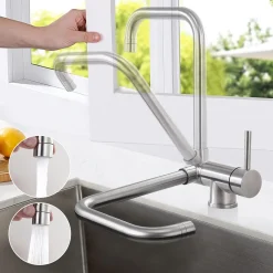 Aihom Vorfenster Küchenarmatur 360° Drehbar Spültischarmatur Wasserhahn Küche Spültischbatterie Armatur Mischbatterie Für Küche Gebürstet