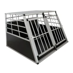 Juskys Alu Hunde-Transportbox XL - 96 × 91 × 70 Cm – Auto Hundebox Robust & Pflegeleicht – 2 Gittertüren Verschließbar - Reisebox Für Hunde