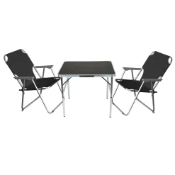 Wohaga 3tlg. Campingmöbel-Set Tisch 75x55cm + 2x Klappstuhl Schwarz