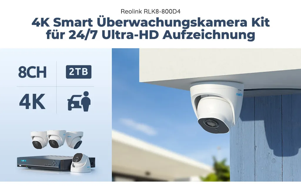 Reolink 4K Überwachungskamera Aussen Set, 8CH Videoüberwachung Mit 4X 8MP PoE IP Kamera Und 2TB HDD NVR Für 24/7 Aufnahme Innen Outdoor, Personenerkennung Und Fahrzeugerkennung, IP66, RLK8-800D4-A 5 Reolink 4K Überwachungskamera Aussen Set, 8CH Videoüberwachung Mit 4X 8MP PoE IP Kamera Und 2TB HDD NVR Für 24/7 Aufnahme Innen Outdoor, Personenerkennung Und Fahrzeugerkennung, IP66, RLK8-800D4-A – Bild 5