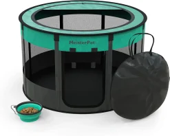 MEISTERPETS Meisterpet® Welpenauslauf Faltbar Welpenlaufstall Tierlaufstall Für Hunde Hasen Katzen Für Innern Oder Außen - Mehrfache Farben Mit Gratis Faltbare Reisenapf! Größe:Ø X H - 115*58