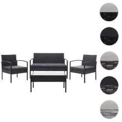 Mendler Poly-Rattan Garnitur HWC-F56, Balkon-/Garten-/Lounge-Set Sitzgruppe Schwarz, Kissen Dunkelgrau -Garten- & Gewächshäuser Geschäft 10a26334e7670de8280f66a634519d67