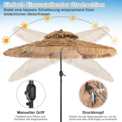 COSTWAY Sonnenschirm Hawaii, Terrassenschirm Mit Doppeldach, Stroh Strandschirm Marktschirm Neigbar Gartenschirm Für Strand, Garten, Outdoor 9 COSTWAY Sonnenschirm Hawaii, Terrassenschirm Mit Doppeldach, Stroh Strandschirm Marktschirm Neigbar Gartenschirm Für Strand, Garten, Outdoor -Garten- & Gewächshäuser Geschäft 10a56d13734310ccf0386f4e764d69b1